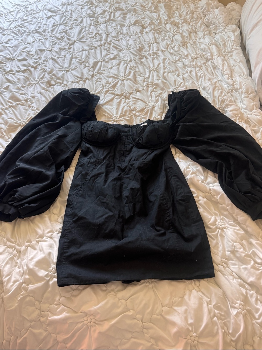 Oh Polly Black Puff Sleeve Corset Mini Dress